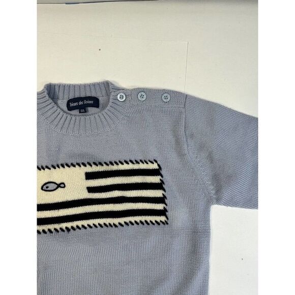 Tresor des Oceans Boys Blue Striped Flag Fish Canadian Sweater Sz 8a Wool Blend - Picture 4 of 12